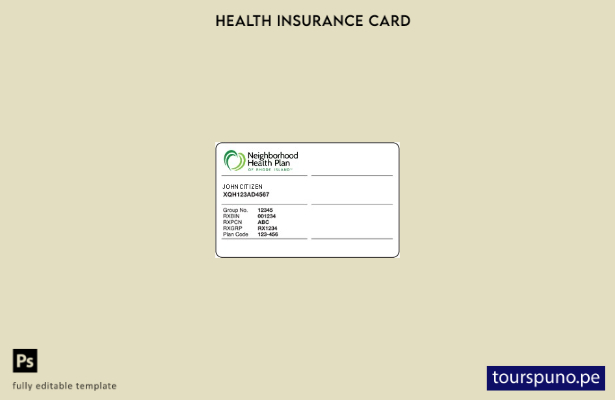 Plantilla de tarjeta de seguro médico de Rhode Island lista para imprimir